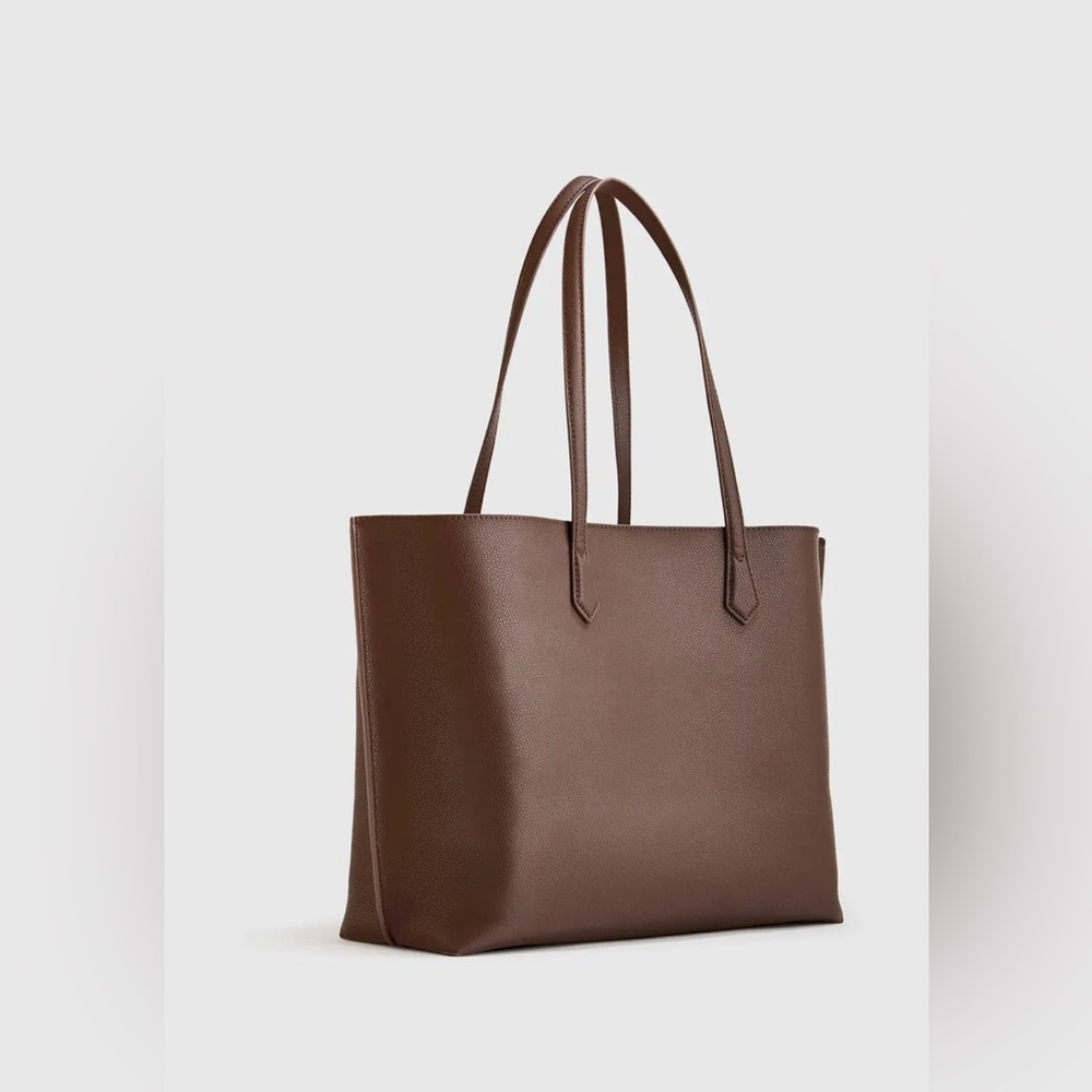 Quince bag Italian Leather Triple Compartment Shopper Tote dark brown zip pocket